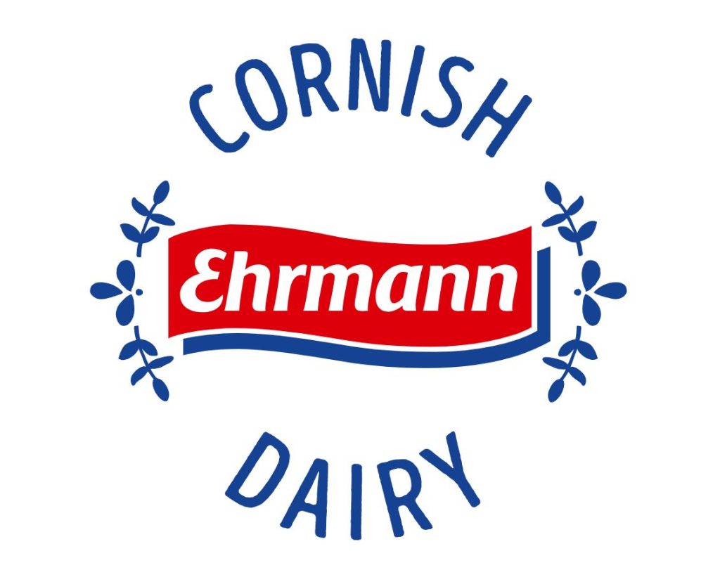 Ehrmann Cornish Dairy logo in blue and white