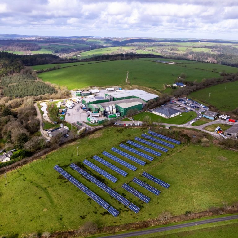 Aerial view of the Ehrmann Cornish Dairy processing site with surrounding rural landscape.